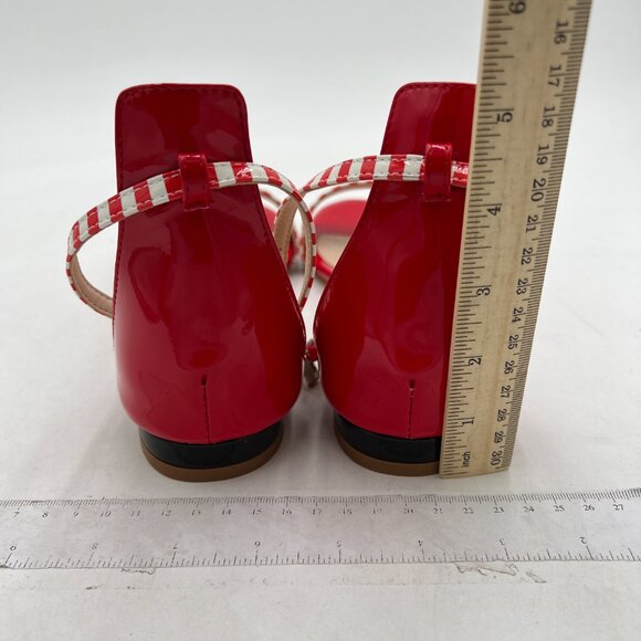 YDN Red Straps Block Low Heel Sandals Open Toe Ankle Strap Patent Dress Shoes - Picture 5 of 8